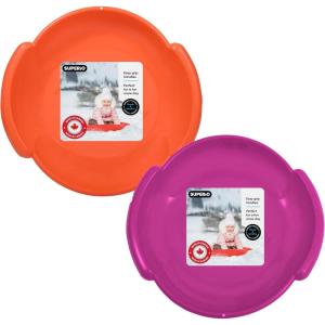 image:imageSuperio Round Saucer Snow Sleds for Kids and Adult Spiral Toddler Sled 26 Avalanche Circle Jet Sled for Toddlers Age Plastic Sledding Disc Winter Snow Toys Fun for Kids and Adults 2PackFuchsiaOrange