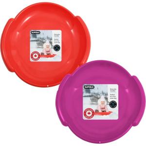 image:imageSuperio Round Snow Saucer Sled 24 Plastic Disc Sled for Kids and Adults Heavy Duty Sled with Handles for Downhill Sledding Winter Outdoor SportsRedFuchsia