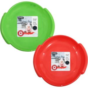 image:imageSuperio Round Snow Saucer Sled 24 Plastic Disc Sled for Kids and Adults Heavy Duty Sled with Handles for Downhill Sledding Winter Outdoor SportsRedGreen
