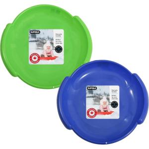 image:imageSuperio Round Snow Saucer Sleds 24 Plastic Disc Sleds for Kids and Adults Heavy Duty Sled Discs with Handles for Downhill Sledding Winter Outdoor Sports 2 Pack BlueGreen