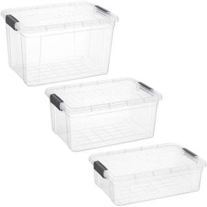 image:imageSuperio Clear Storage Bins with Lids Stackable Plastic Storage Container Latch Box with Locking Handles Multiple Sizes 6 Pack  185 35 6611 21 and 36 Qt3 Pack
