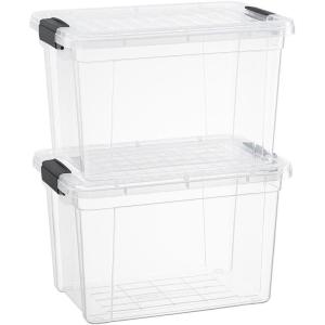 image:imageSuperio Storage Bins with Lids Clear Plastic Containers for Organizing Stackable Totes BPA Free Odor Free Organizer Boxes for Home and Dorm 2 Pack 2275 Qt47 Quart