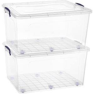 image:imageSuperio Storage Bins with Lids Clear Plastic Containers for Organizing Stackable Totes BPA Free Odor Free Organizer Boxes for Home and Dorm 2 Pack 2275 Qt85 Qt Wheeled