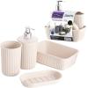 image:imageDecorative Plastic Bathroom Accessories Set Brown Set of 4 Soap Dish Liquid Dispenser Toothbrush Holder Cup Vanity Organizer Tray  Bath Accessory Countertop Decor Gift  Ribbed DesignEco