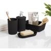 image:imageDecorative Plastic Bathroom Accessories Set Brown Set of 4 Soap Dish Liquid Dispenser Toothbrush Holder Cup Vanity Organizer Tray  Bath Accessory Countertop Decor Gift  Ribbed DesignBrown
