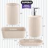 image:imageDecorative Plastic Bathroom Accessories Set Brown Set of 4 Soap Dish Liquid Dispenser Toothbrush Holder Cup Vanity Organizer Tray  Bath Accessory Countertop Decor Gift  Ribbed DesignEco