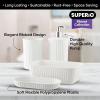 image:imageDecorative Plastic Bathroom Accessories Set Brown Set of 4 Soap Dish Liquid Dispenser Toothbrush Holder Cup Vanity Organizer Tray  Bath Accessory Countertop Decor Gift  Ribbed DesignWhite