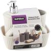 image:imageDecorative Plastic Bathroom Accessories Set Brown Set of 4 Soap Dish Liquid Dispenser Toothbrush Holder Cup Vanity Organizer Tray  Bath Accessory Countertop Decor Gift  Ribbed DesignWhite Smoke