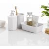 image:imageDecorative Plastic Bathroom Accessories Set Brown Set of 4 Soap Dish Liquid Dispenser Toothbrush Holder Cup Vanity Organizer Tray  Bath Accessory Countertop Decor Gift  Ribbed DesignWhite