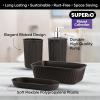 image:imageDecorative Plastic Bathroom Accessories Set Brown Set of 4 Soap Dish Liquid Dispenser Toothbrush Holder Cup Vanity Organizer Tray  Bath Accessory Countertop Decor Gift  Ribbed DesignBrown
