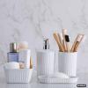 image:imageDecorative Plastic Bathroom Accessories Set Brown Set of 4 Soap Dish Liquid Dispenser Toothbrush Holder Cup Vanity Organizer Tray  Bath Accessory Countertop Decor Gift  Ribbed DesignWhite Smoke
