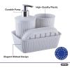 image:imageDecorative Plastic Bathroom Accessories Set Brown Set of 4 Soap Dish Liquid Dispenser Toothbrush Holder Cup Vanity Organizer Tray  Bath Accessory Countertop Decor Gift  Ribbed DesignWhite Smoke
