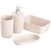 image:imageDecorative Plastic Bathroom Accessories Set Brown Set of 4 Soap Dish Liquid Dispenser Toothbrush Holder Cup Vanity Organizer Tray  Bath Accessory Countertop Decor Gift  Ribbed DesignEco