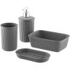 image:imageDecorative Plastic Bathroom Accessories Set Brown Set of 4 Soap Dish Liquid Dispenser Toothbrush Holder Cup Vanity Organizer Tray  Bath Accessory Countertop Decor Gift  Ribbed DesignGrey