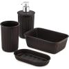 image:imageDecorative Plastic Bathroom Accessories Set Brown Set of 4 Soap Dish Liquid Dispenser Toothbrush Holder Cup Vanity Organizer Tray  Bath Accessory Countertop Decor Gift  Ribbed DesignBrown