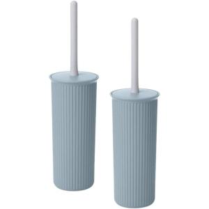image:imageDecorative Plastic Toilet Bowl Brush and Holder Set Taupe 2 Pack Cleaner Scrubber for Bathroom  Ribbed DesignBlue