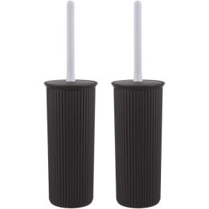 image:imageDecorative Plastic Toilet Bowl Brush and Holder Set Taupe 2 Pack Cleaner Scrubber for Bathroom  Ribbed DesignBrown