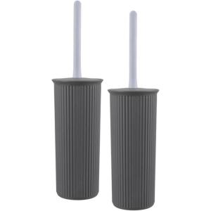 image:imageDecorative Plastic Toilet Bowl Brush and Holder Set Taupe 2 Pack Cleaner Scrubber for Bathroom  Ribbed DesignGray