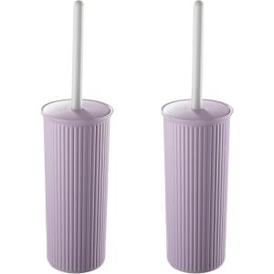 image:imageDecorative Plastic Toilet Bowl Brush and Holder Set Taupe 2 Pack Cleaner Scrubber for Bathroom  Ribbed DesignLilac