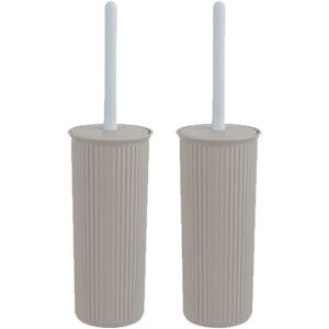 image:imageDecorative Plastic Toilet Bowl Brush and Holder Set Taupe 2 Pack Cleaner Scrubber for Bathroom  Ribbed DesignTaupe