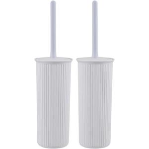 image:imageDecorative Plastic Toilet Bowl Brush and Holder Set Taupe 2 Pack Cleaner Scrubber for Bathroom  Ribbed DesignWhite Smoke