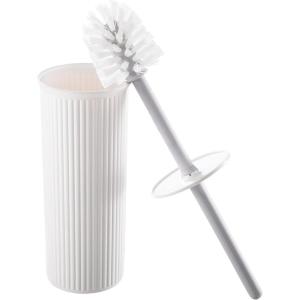 image:imageDecorative Plastic Toilet Bowl Brush and Holder Set White 1 Pack Cleaner Scrubber for Bathroom  Ribbed Design1