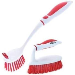 image:imageDeep Cleaning Brush Scrubber Set of 2  Double Sided Dish and Vegetable Brush and AllPurpose Scrub Brush  Heavy Duty NonScratch Multipurpose Utility Scrubber for Home Kitchen Bathroom  Red