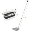image:imageSuperio String Microfiber Mop with 3Part Stainless Steel Handle amp 10L Fold N Go Collapsible Bucket with Wheels  HeavyDuty Floor Cleaning Set with Hanging Loop  Grey