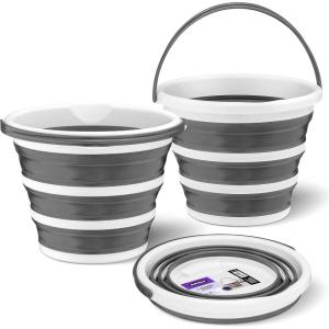 image:imageSuperio Collapsible Bucket 2 Gallon Bucket with Handle Grey Car Wash Bucket Small Foldable Silicone Pail for Camping Fishing Cleaning Mopping 10 Liter 22
