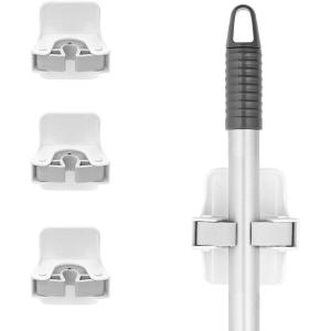 image:imageSuperio Mop and Broom Holder Set of 4 Single Piece Hooks White Plastic Wall Mount Cleaning Storage Tool Organizer HeavyDuty Hook for Kitchen Closet Garage and OfficePlastic