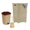 image:imageSuperio Wicker Bathroom Set  60L Laundry Hamper 12qt Step Trash Can Toilet Brush and Holder  Matching Toilet Set BasketWeave Design 3 Pack Beige