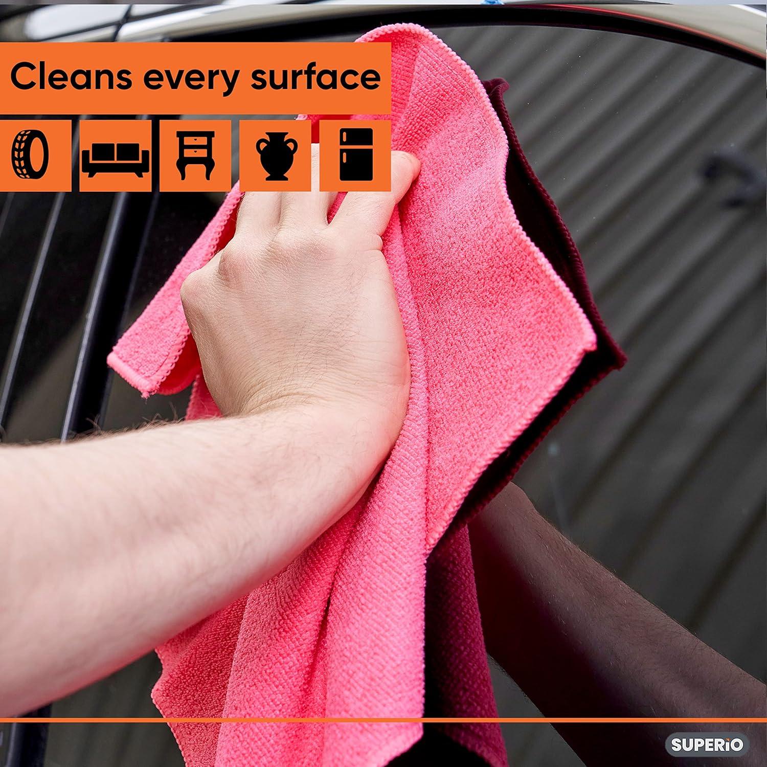 image:imageSuperio Microfiber Cleaning Cloths ColorCoded for Easy Organization UltraSoft Durable MultiPurpose Cloths for Bathroom Kitchen Windows Furniture Electronics Pink 18 Pack
