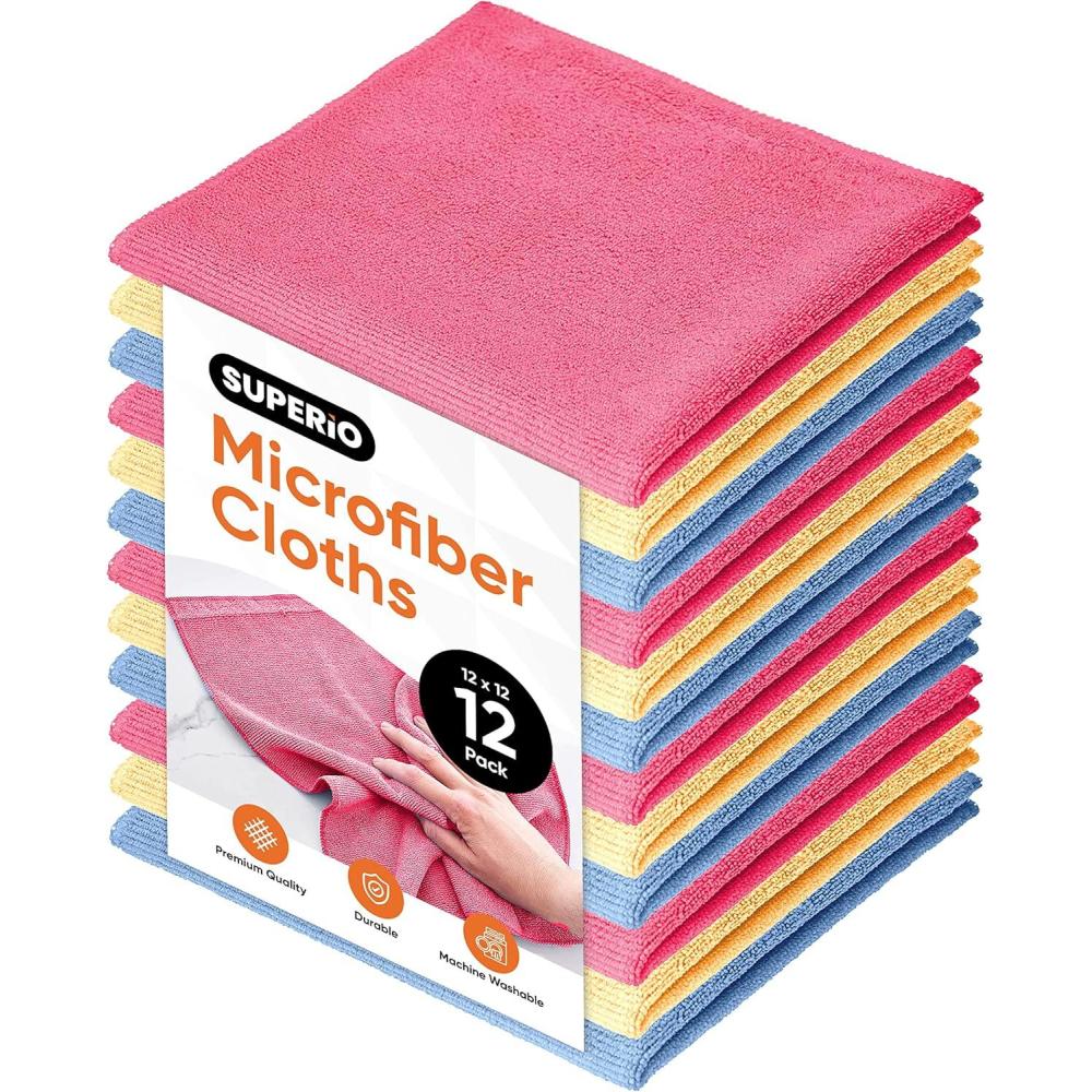 image:imageSuperio Microfiber Cleaning Cloths ColorCoded for Easy Organization UltraSoft Durable MultiPurpose Cloths for Bathroom Kitchen Windows Furniture Electronics PinkBlueYellowPinkblueyellow