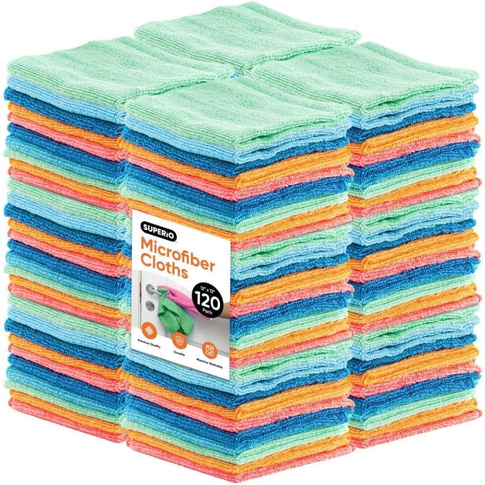 image:imageSuperio Microfiber Cleaning Cloths ColorCoded for Easy Organization UltraSoft Durable MultiPurpose Cloths for Bathroom Kitchen Windows Furniture Electronics Multi 72 Pack