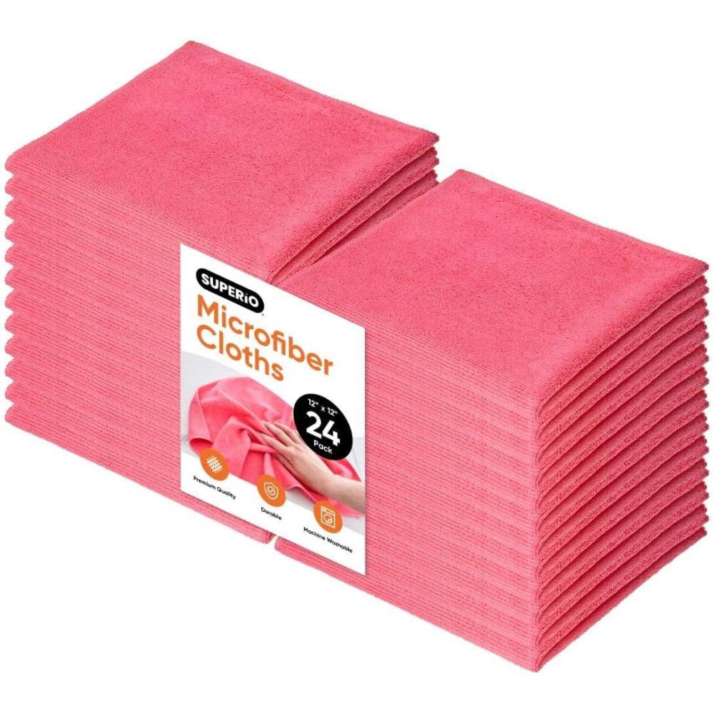 image:imageSuperio Microfiber Cleaning Cloths ColorCoded for Easy Organization UltraSoft Durable MultiPurpose Cloths for Bathroom Kitchen Windows Furniture Electronics Pink 24 Pack