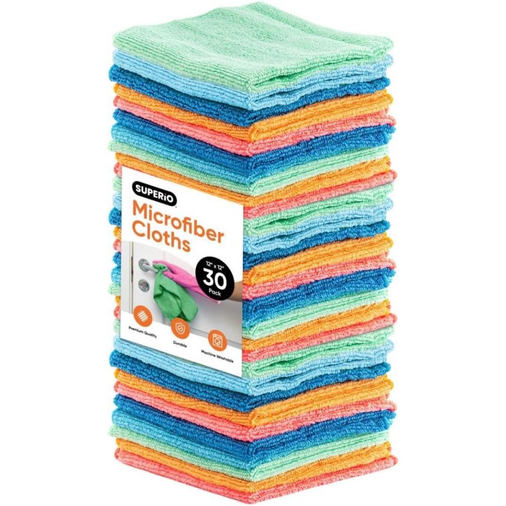 image:imageSuperio Microfiber Cleaning Cloths ColorCoded for Easy Organization UltraSoft Durable MultiPurpose Cloths for Bathroom Kitchen Windows Furniture Electronics Multi 18 Pack