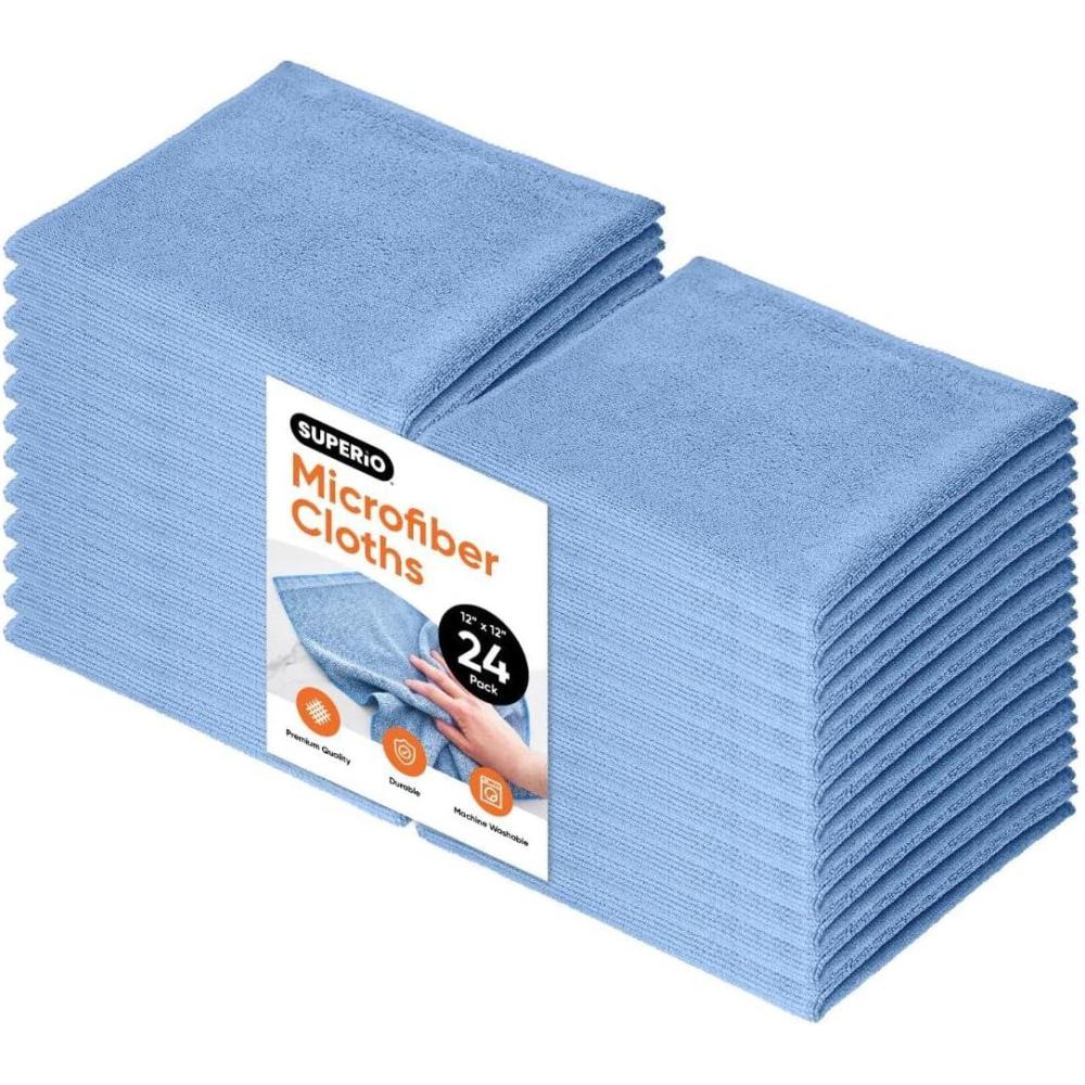 image:imageSuperio Microfiber Cleaning Cloths ColorCoded for Easy Organization UltraSoft Durable MultiPurpose Cloths for Bathroom Kitchen Windows Furniture Electronics Blue 24 Pack