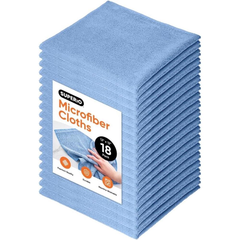 image:imageSuperio Microfiber Cleaning Cloths ColorCoded for Easy Organization UltraSoft Durable MultiPurpose Cloths for Bathroom Kitchen Windows Furniture Electronics Blue 18 Pack