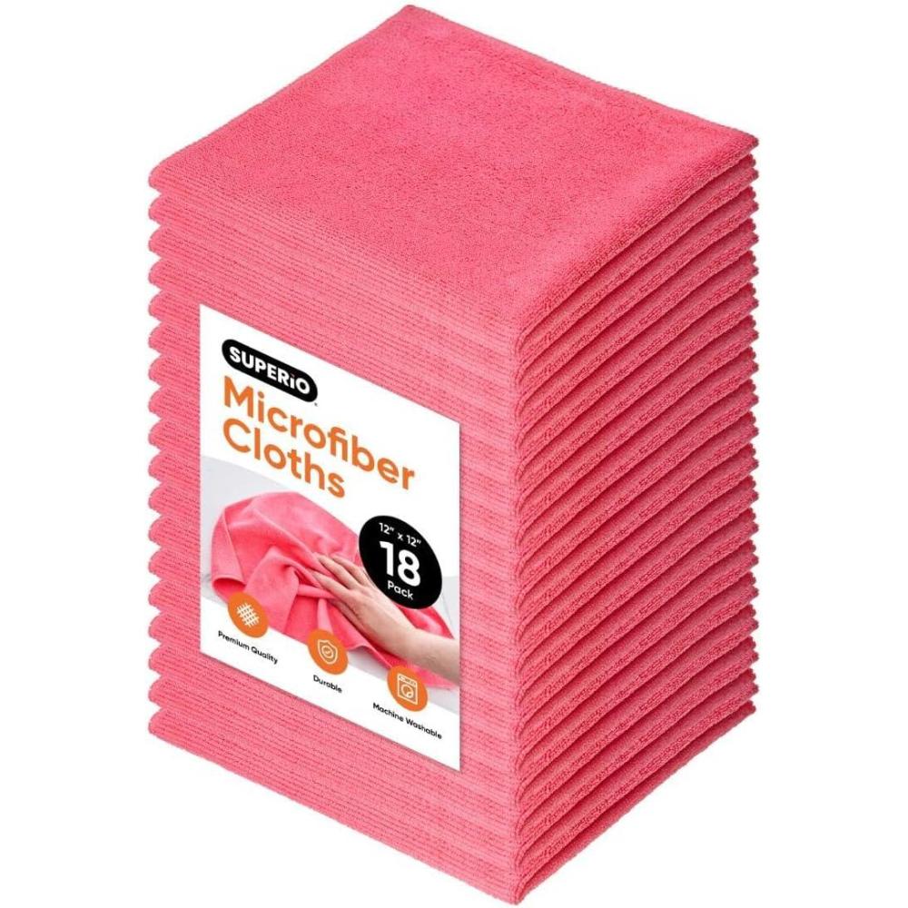 image:imageSuperio Microfiber Cleaning Cloths ColorCoded for Easy Organization UltraSoft Durable MultiPurpose Cloths for Bathroom Kitchen Windows Furniture Electronics Pink 18 Pack