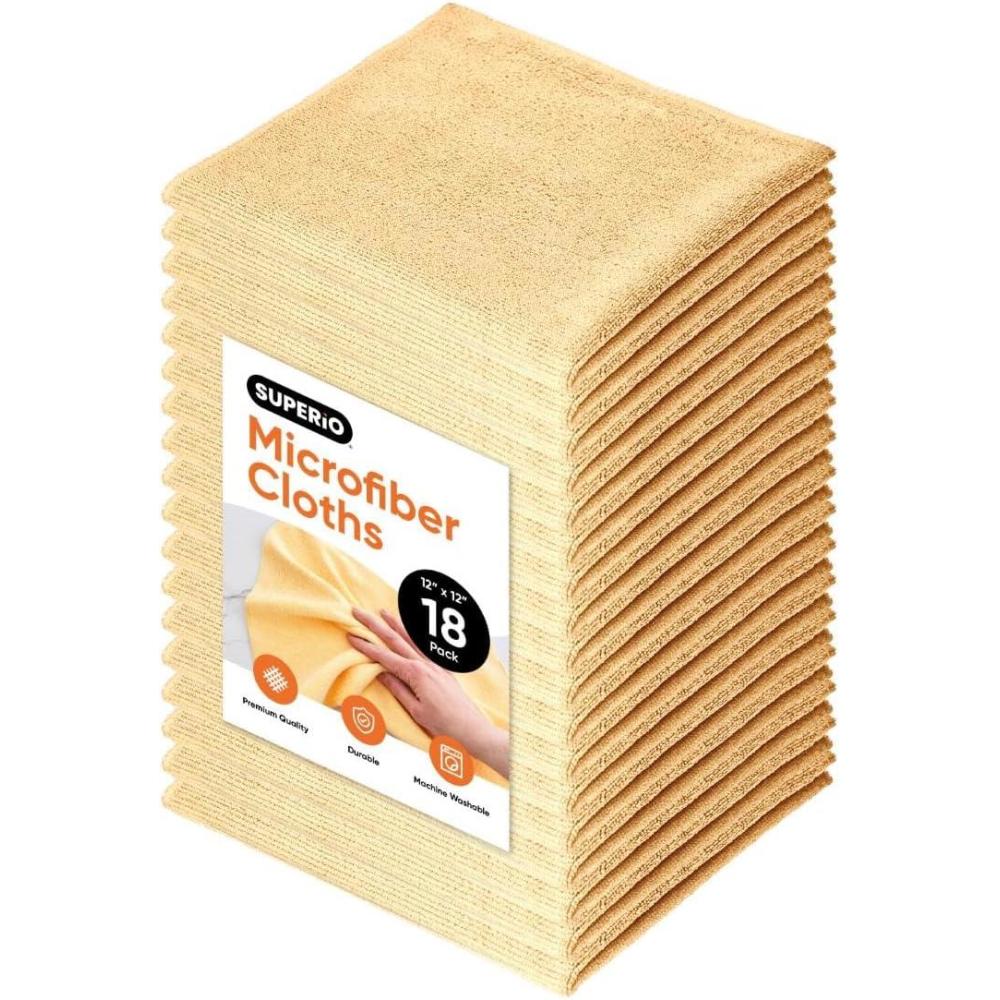 image:imageSuperio Microfiber Cleaning Cloths ColorCoded for Easy Organization UltraSoft Durable MultiPurpose Cloths for Bathroom Kitchen Windows Furniture Electronics Yellow 18 Pack