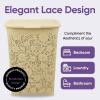 image:imageDesigned Laundry Hamper with Lid Plastic Laundry Hamper Basket Beige Tall Cloths Hamper Organizer with Cutout Handles Space Saving for Laundry Room Bedroom Bathroom Lace Design 50 Liter