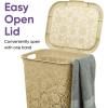 image:imageDesigned Laundry Hamper with Lid Plastic Laundry Hamper Basket Beige Tall Cloths Hamper Organizer with Cutout Handles Space Saving for Laundry Room Bedroom Bathroom Lace Design 50 Liter