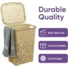 image:imageLaundry Hamper Basket With Lid 3 Pack Plastic Hamper Beige Tall Cloths Hamper Basket Organizer with Cutout Handles Space Saving for Laundry Room Bedroom BathroomLace Design 50 Liter