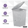 image:imagePlastic Corner Laundry Hamper with Lid Curved Designed Laundry Basket 3 Pack Triangle Black Cloths Hamper Organizer with Cutout Handles for Laundry Room Bedroom Bathroom Wicker Design 50 LiterWhite Smoke