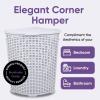 image:imagePlastic Corner Laundry Hamper with Lid Curved Designed Laundry Basket 3 Pack Triangle Black Cloths Hamper Organizer with Cutout Handles for Laundry Room Bedroom Bathroom Wicker Design 50 LiterWhite Smoke