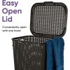 image:imagePlastic Laundry Hamper with Lid Laundry Hamper Basket Brown Tall Cloths Hamper Organizer with Cutout Handles Space Saving for Laundry Room Bedroom Bathroom Wicker Design 60 LiterBrown
