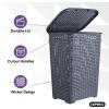 image:imagePlastic Laundry Hamper with Lid Laundry Hamper Basket Brown Tall Cloths Hamper Organizer with Cutout Handles Space Saving for Laundry Room Bedroom Bathroom Wicker Design 60 LiterGrey