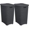 image:imagePlastic Laundry Hamper with Lid Laundry Hamper Basket Brown Tall Cloths Hamper Organizer with Cutout Handles Space Saving for Laundry Room Bedroom Bathroom Wicker Design 60 LiterGrey