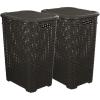 image:imagePlastic Laundry Hamper with Lid Laundry Hamper Basket Brown Tall Cloths Hamper Organizer with Cutout Handles Space Saving for Laundry Room Bedroom Bathroom Wicker Design 60 LiterBrown