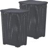 image:imagePlastic Laundry Hamper with Lid Laundry Hamper Basket Brown Tall Cloths Hamper Organizer with Cutout Handles Space Saving for Laundry Room Bedroom Bathroom Wicker Design 60 LiterGrey